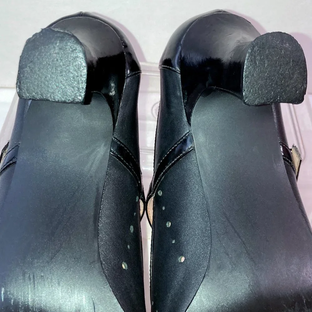 Vtg 90s Vegan Retro Style Mary Jane Heels w Patent Details Cap Toe - Picture 5 of 9
